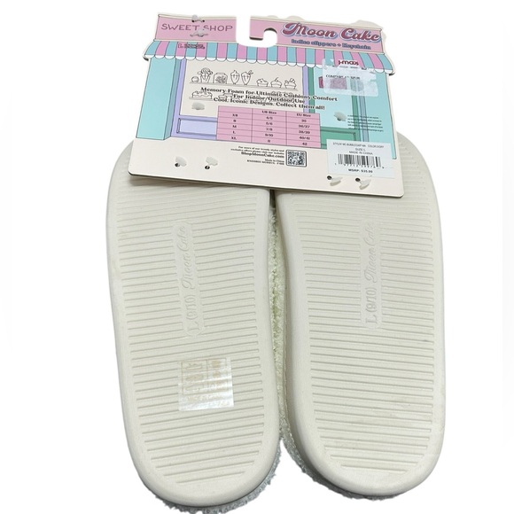 Moon Cake Bubble Tea Boba Plush Slippers - White/Pink - Size Large (L) - NWT - Picture 2 of 4